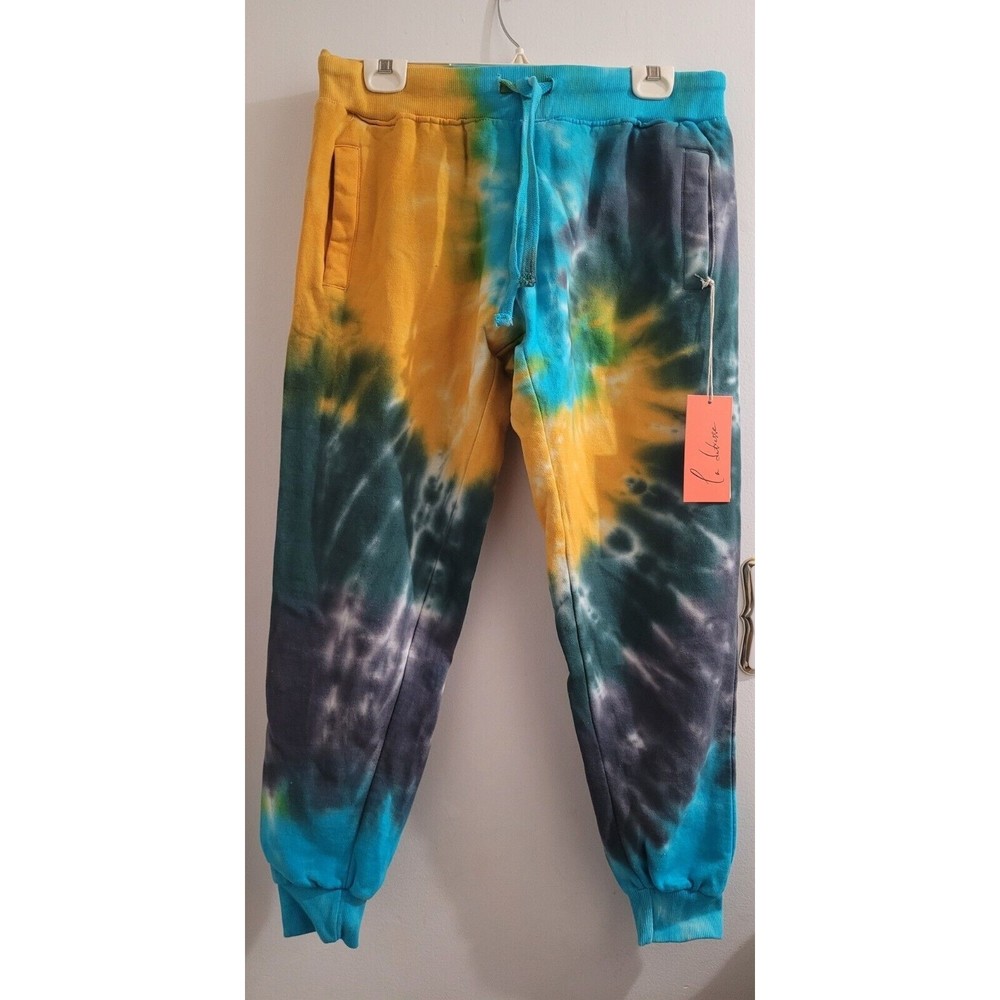 La Detresse Women's Tie Dye Adjustable Limeade Ribbed Cuffs Sweatpants (Med) NWT